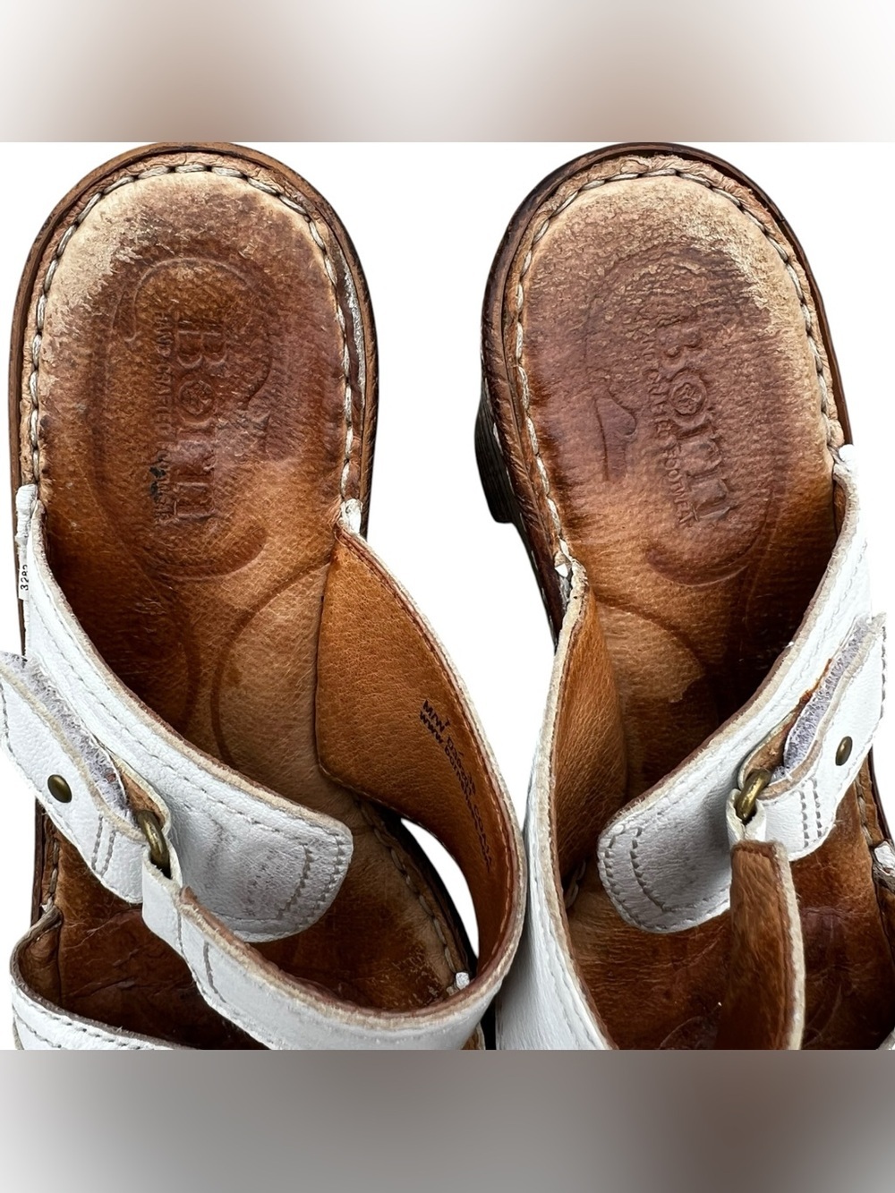 Born White Leather Buckle Clog Mules 7 - Picture 10 of 10